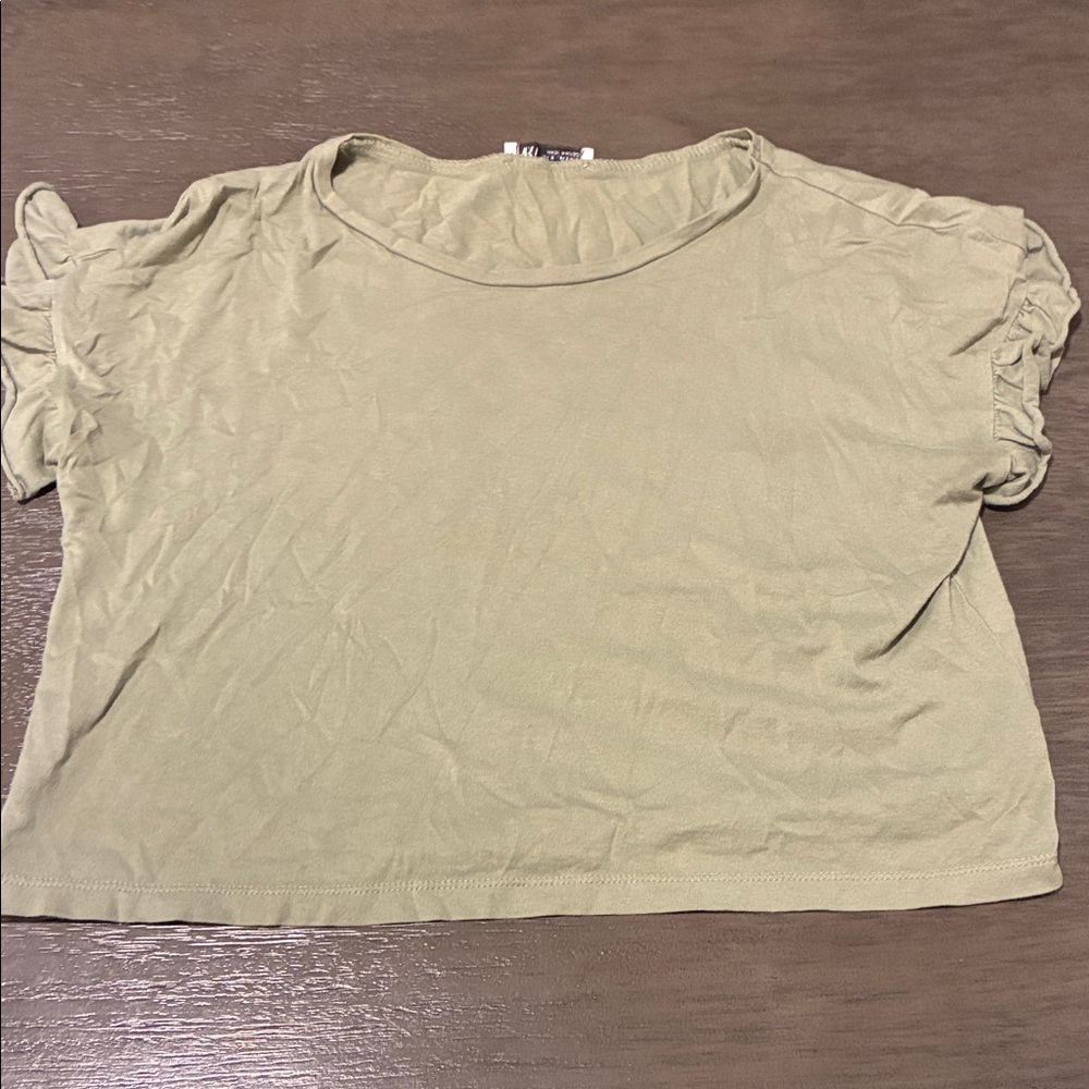 Zara Army Green Ruffle Sleeve Crop Top